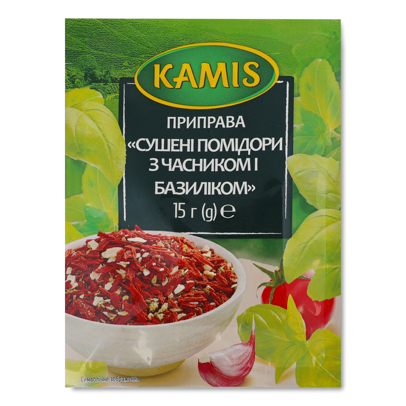 Помідори сушені з часником та базиліком 15г Kamis