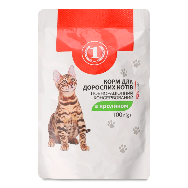 Корм д/дорослих котів з кроликом 100г пауч ТМ “1”