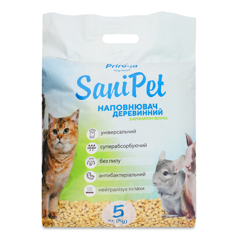 Наповнювач д/туалетів універсальний Сані Пет Яблуко деревинний 5кг Природа