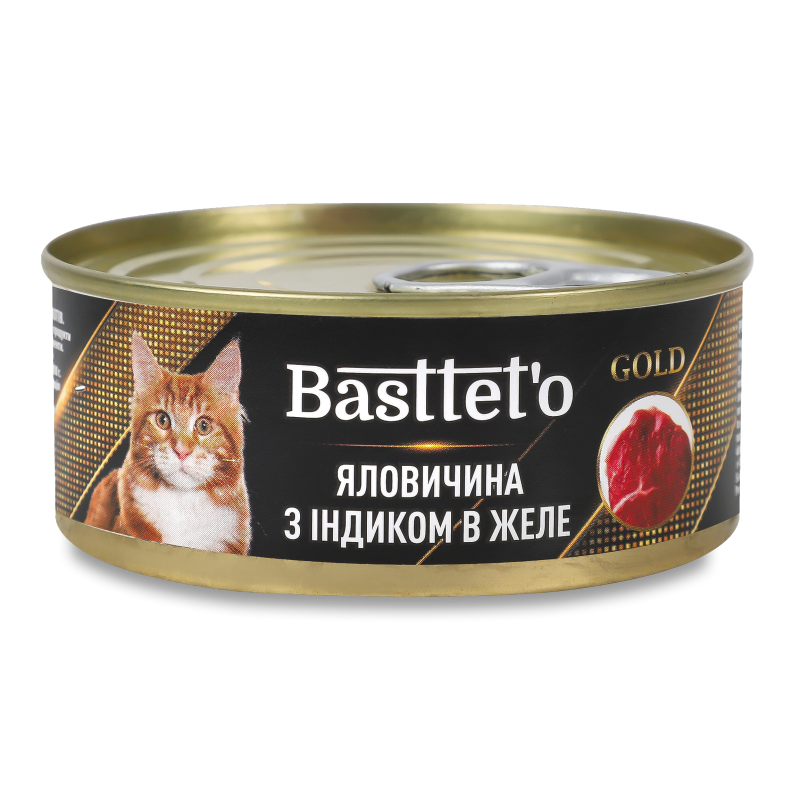 Корм д/котів Яловичина з індиком в желе 85г ж/б Басттет”о