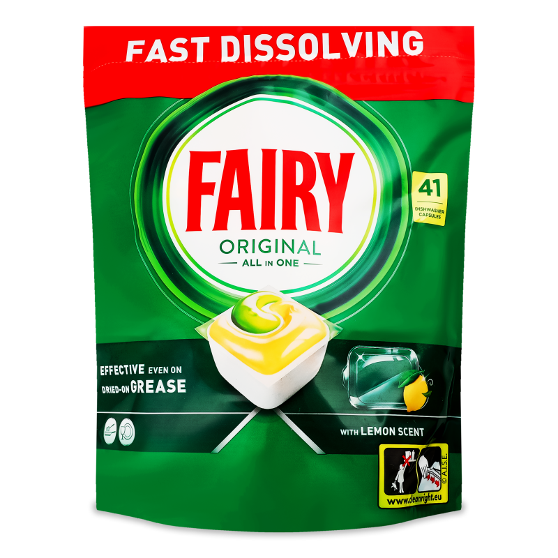 Засіб д/миття посуду в посудомийних машинах Оріджинал Все в 1 з ароматом лимону 41капсула Фейрі