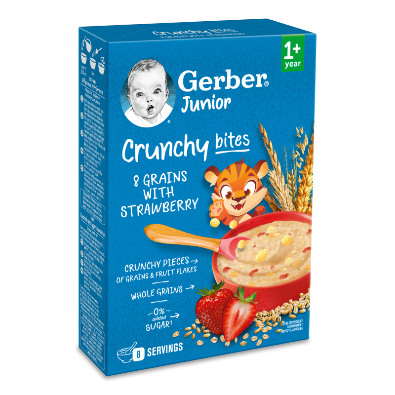 Каша швидкорозчинна мультизлакова з хрусткими пластівцями та шматочками полуниці від 1року 200г Gerber