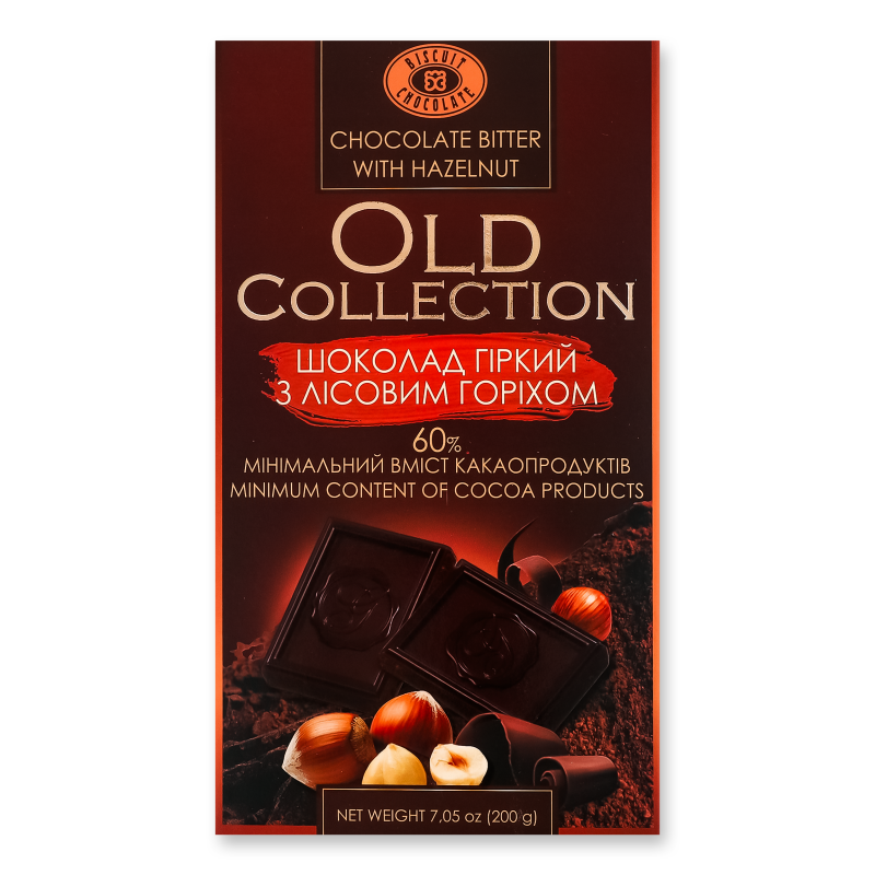 Шоколад Олд Коллекшн гіркий з лісовими горіхами 200г Бісквіт-шоколад