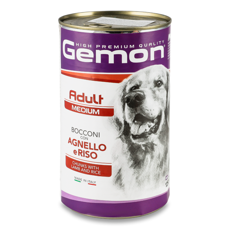 Корм д/дорослих собак середніх порід шматочки з ягням та рисом 1,25кг ж/б Джемон