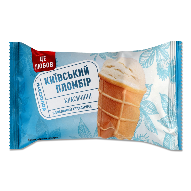 Морозиво Пломбір класичний вафельний стакан 80г Київський пломбір