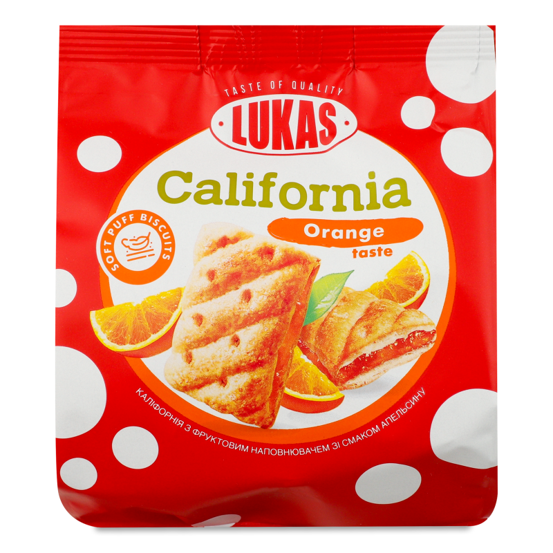 Печиво Каліфорнія з фруктовим наповнювачем з смаком апельсину 150г Lukas