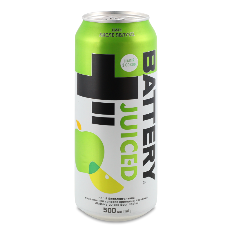 Напій енергетичний безалкогольний соковий Sour Apple середньогазований 500мл ж/б Battery