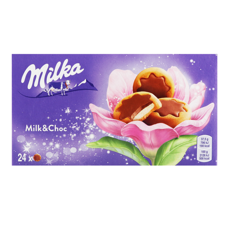 Печиво з молочною начинкою, частково вкрите молочним шоколадом Milk&Сhoc Milka к/у 4х