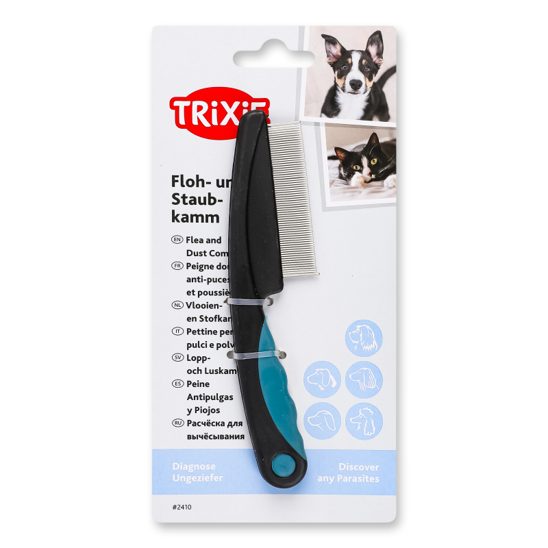 Гребінець д/котів антиблошиний метал пластикова ручка 15см Тріксі