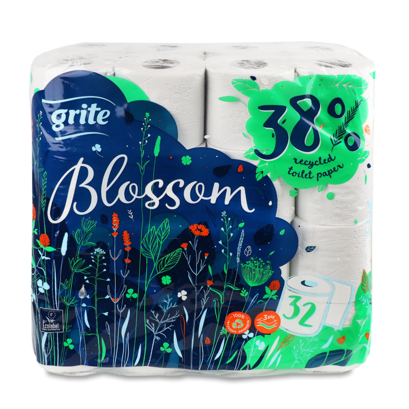 Папір туалетний Блосом 3шари 135відривів 32шт Гріт