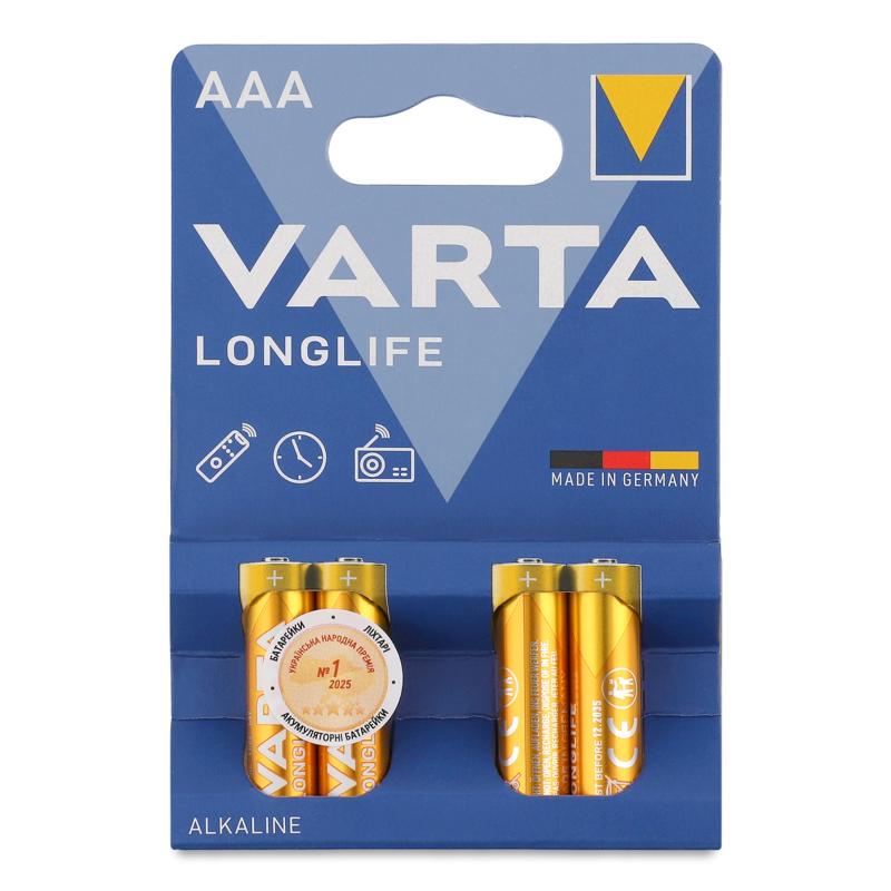 Елемент живлення Longlife AAA алкаліновий 4шт блістер Varta