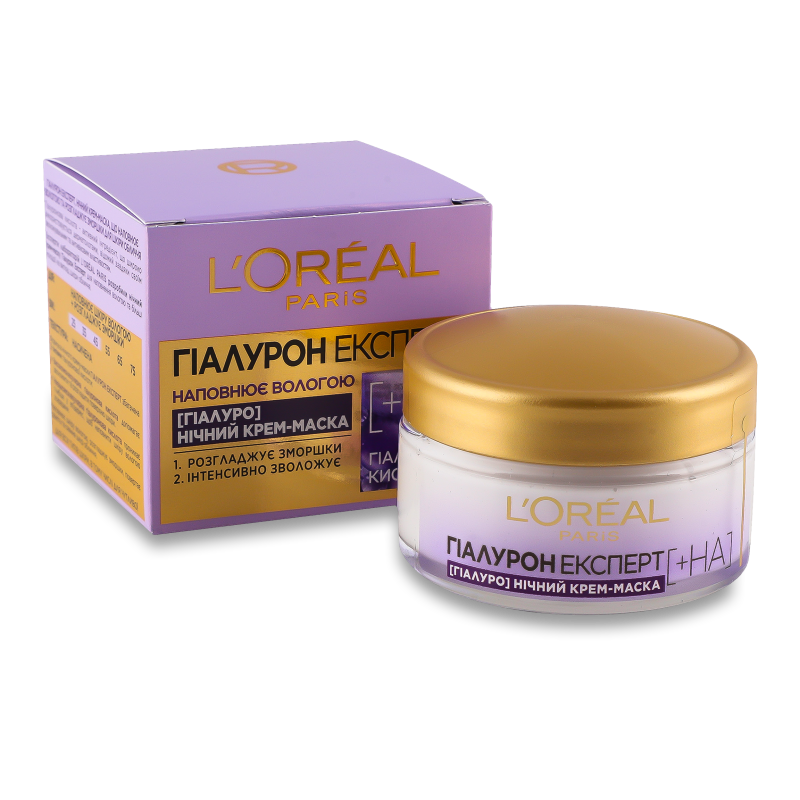 Крем-маска д/обличчя Гіалурон Експерт Відновлюючий зволожуючий догляд нічний 50мл Лореаль