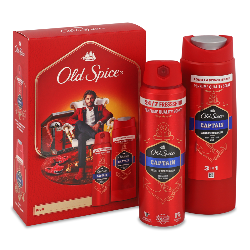 Набір Captain Дезодорант спрей 150мл+Гель д/душу та шампунь 3в1 250мл Old Spice