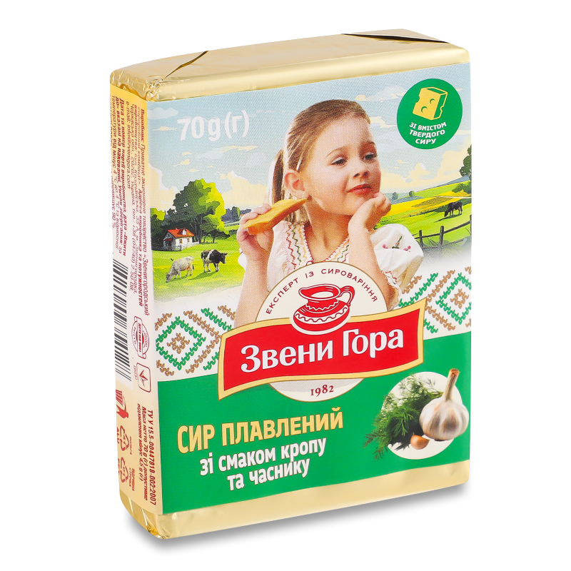 Cир плавлений з смаком кропу та часнику 36% 70г Звени Гора