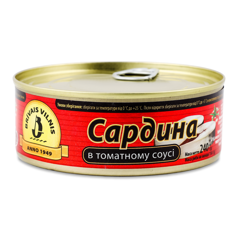 Сардина в томатному соусі 240г ж/б з ключем Brivais Vilnis