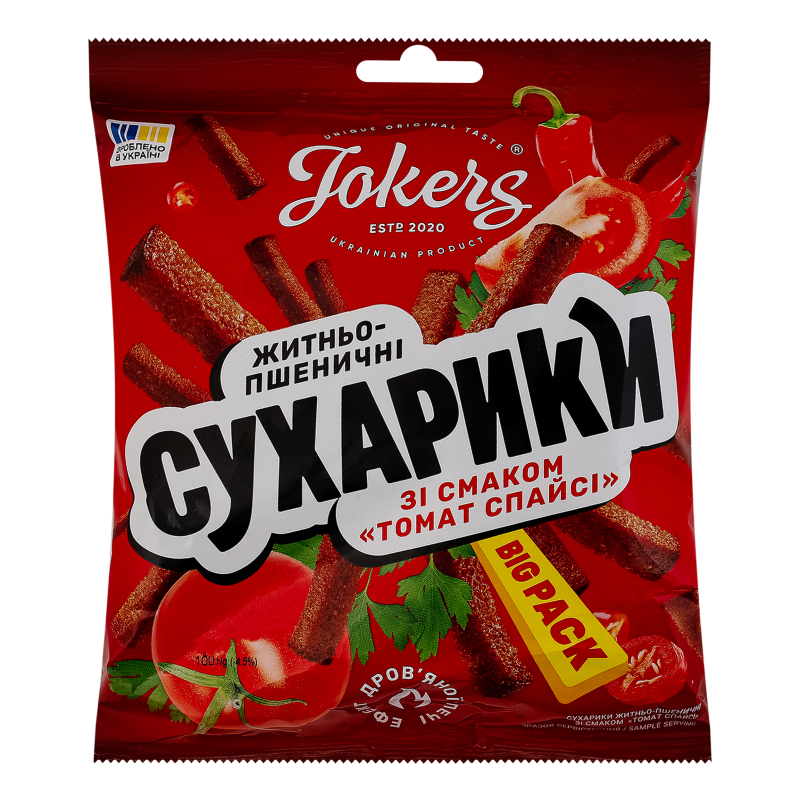 Сухарики житньо-пшеничні Томат спайсі Big pack Jokers м/у