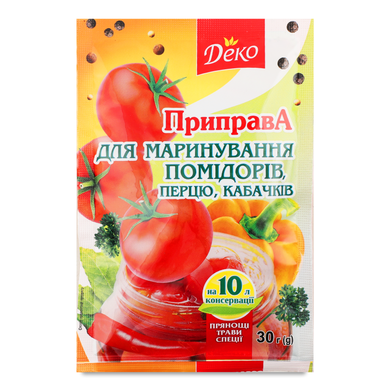 Приправа д/маринування помідорів перцю та кабачків на 10л 30г Деко