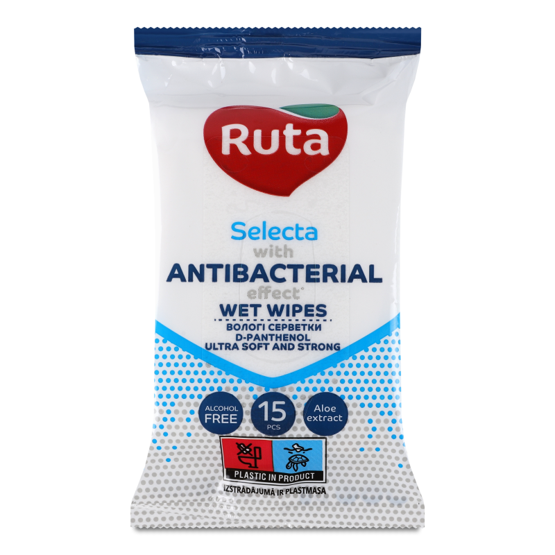 Серветки вологі Selecta Antibacterial з екстрактом алое 15шт Ruta