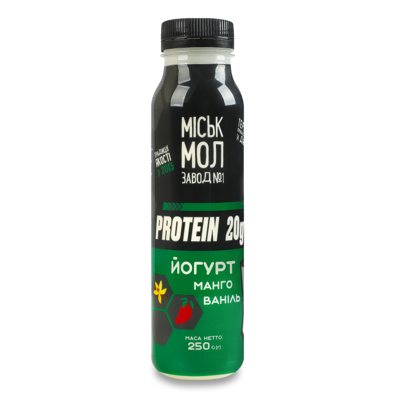 Йогурт питний збагачений білком з сиропом Манго-ваніль нежирний 250г пет Міськмолзавод №1