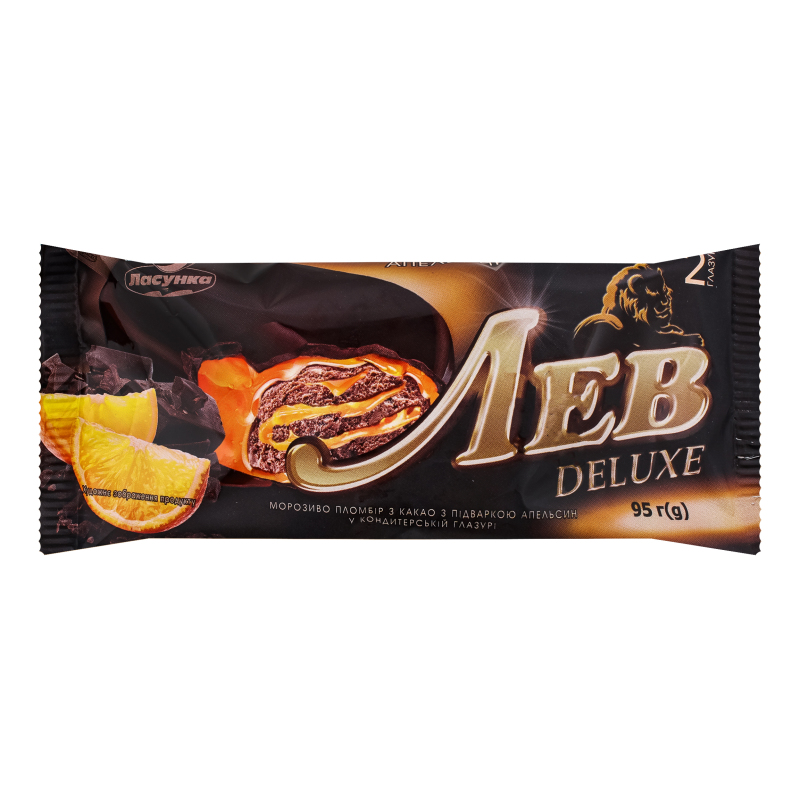 Морозиво 15% пломбір Апельсин-Какао Лев Deluxe Ласунка м/у