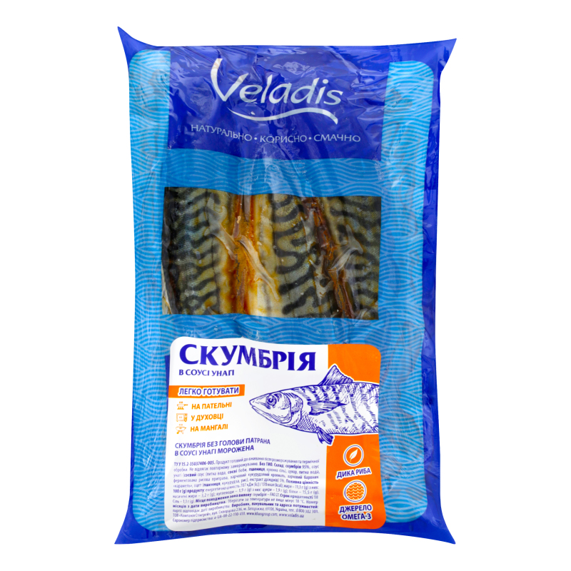 Скумбрія морожена в соусі унагі Veladis б/г кг