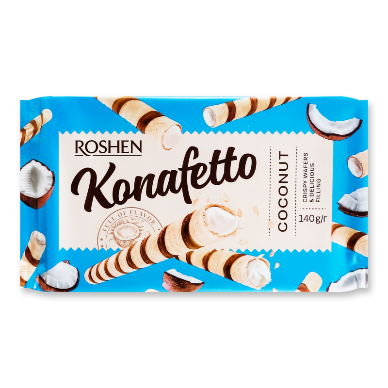 Трубочки вафельні Конафетто з кокосовою начинкою 140г Рошен