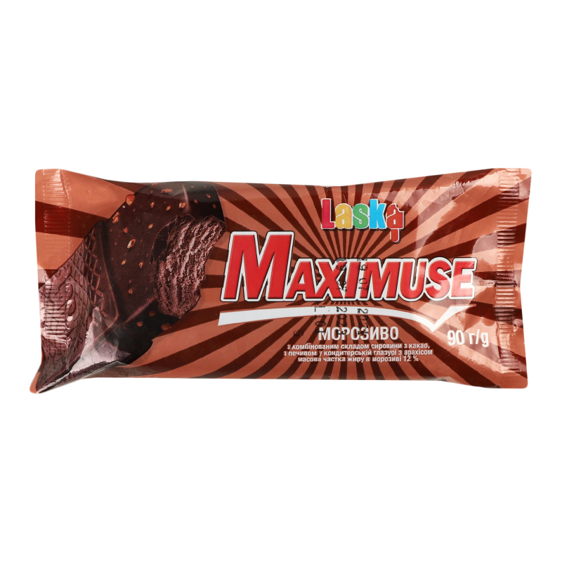 Морозиво 12% з какао і печивом в кондитерській глазурі з арахісом Maximuse Laska м/у