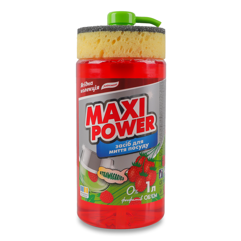 Засіб д/миття посуду Strawberries 1л з дозатором Maxi Power