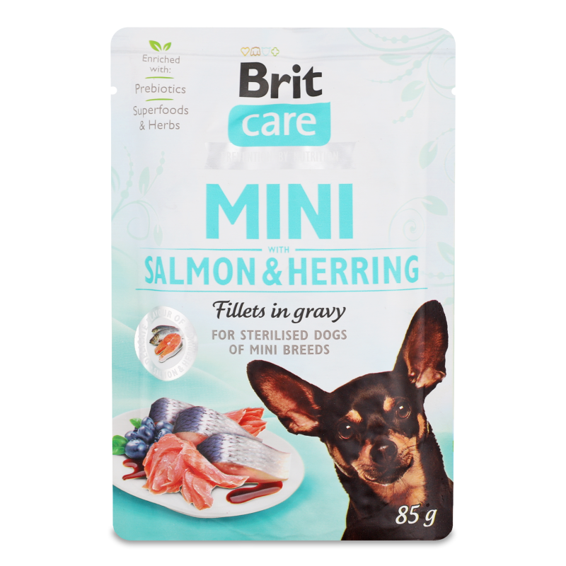 Корм д/собак малих порід з філе лосося та оселедця в соусі 85г пауч Бріт Кеа