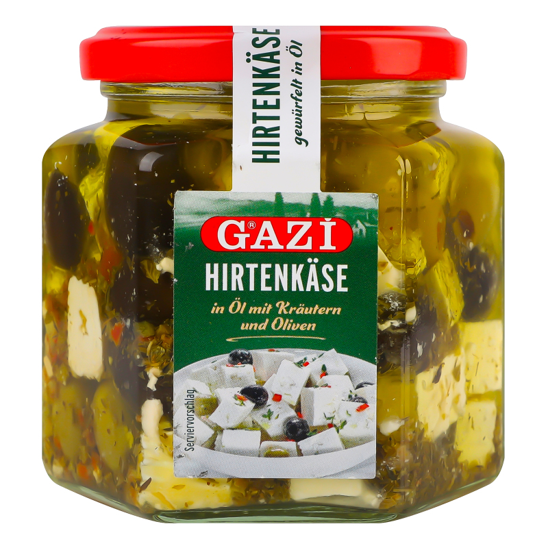 Сир 45% м'який розсільний з оливками і травами в олії Hirtenkäse Gazi с/б