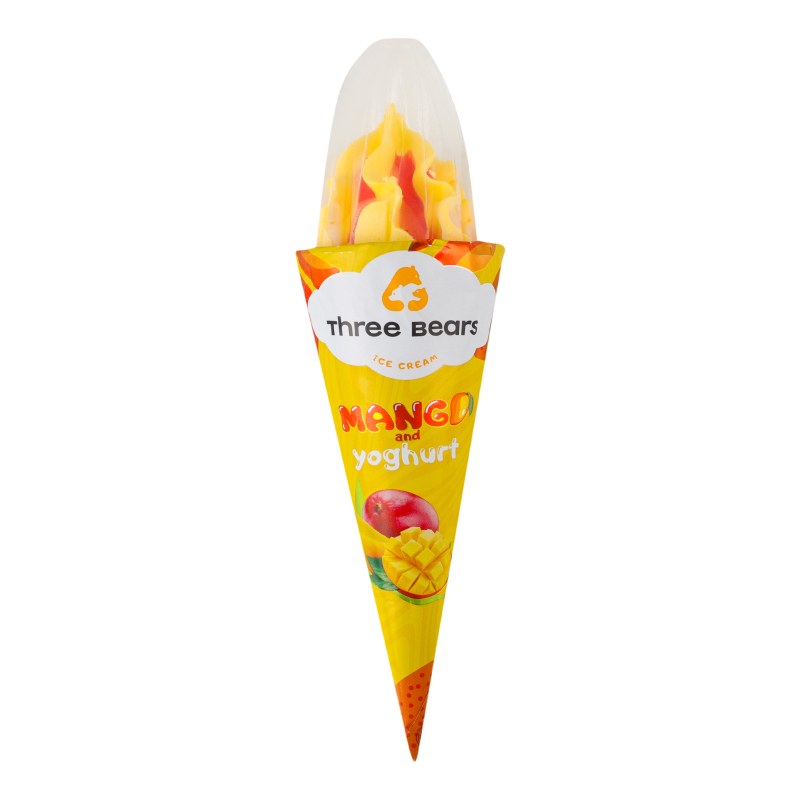 Морозиво 12% двошарове у вафельному цукровому ріжку Mango-yoghurt
