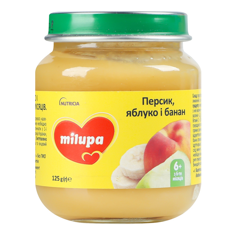 Пюре для детей от 6мес фруктовое Персик-яблоко-банан Milupa с/б 125г ...