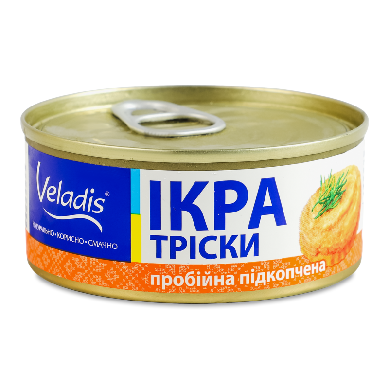Ікра тріски пробiйна підкопчена 100г ж/б з ключем Veladis