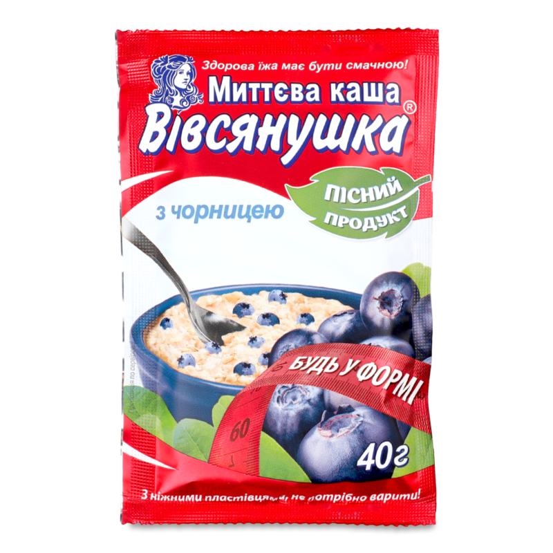 Каша швидкого приготування вівсяна з чорницею 40г Вівсяночка