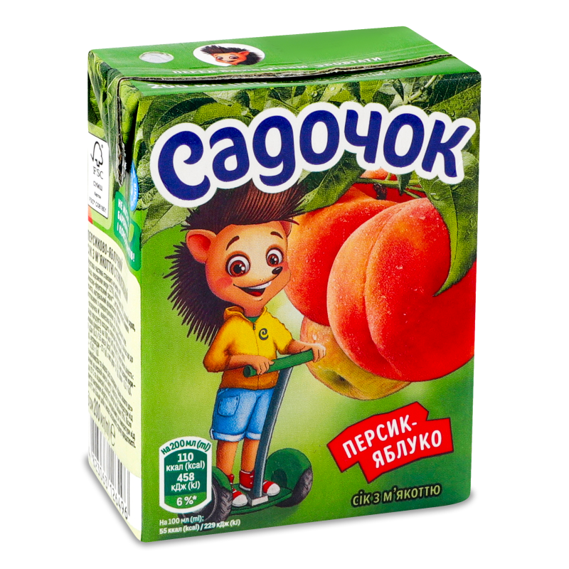 Сік Персик-яблуко з м’якоттю 200мл т/п Садочок