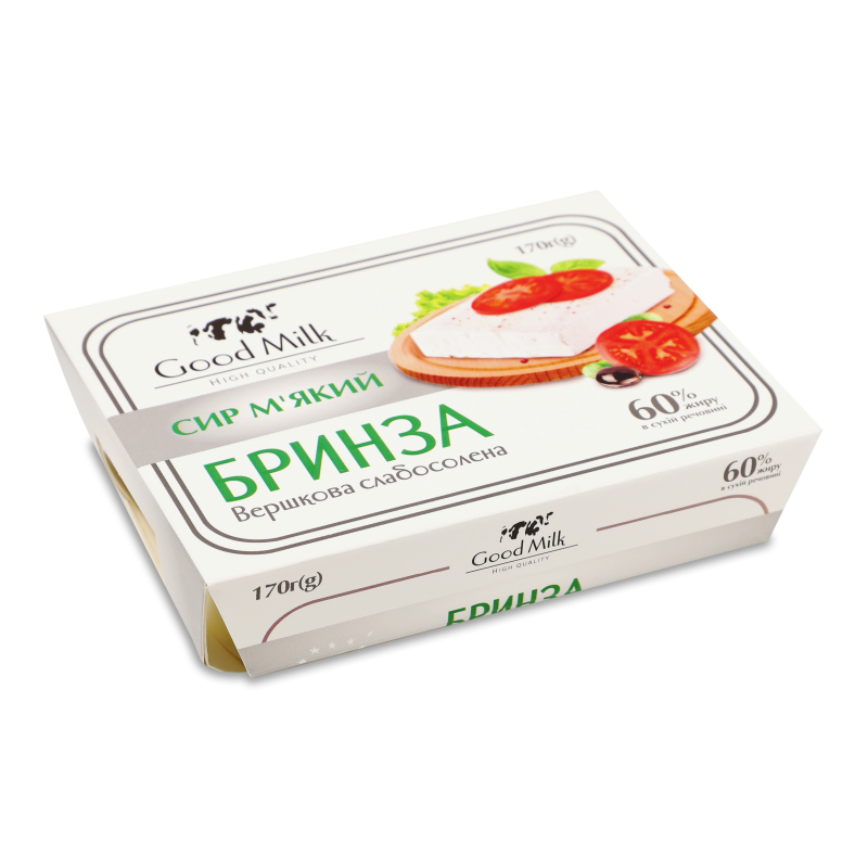 Сир м’який Бринза вершкова слабосолена 60% 170г ванночка Good Milk