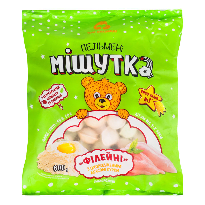 Пельмені з м'ясом курки Філейні Мішутка м/у