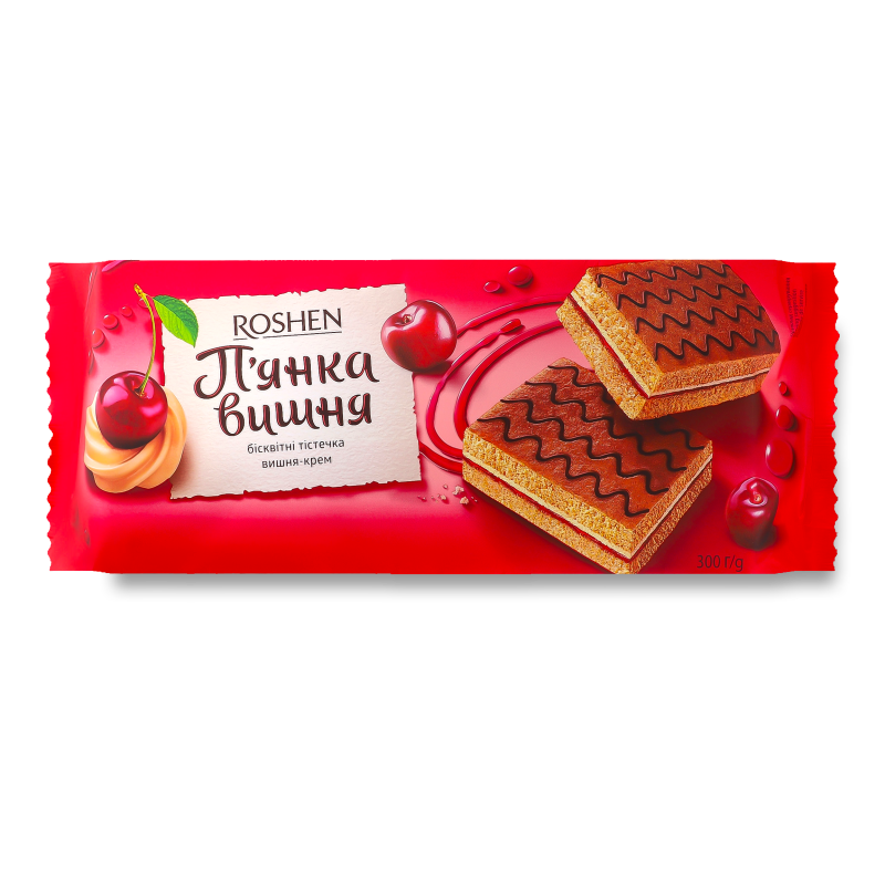 Тістечка бісквітні П”янка вишня з кремово-вишневим смаком 6*50г Рошен