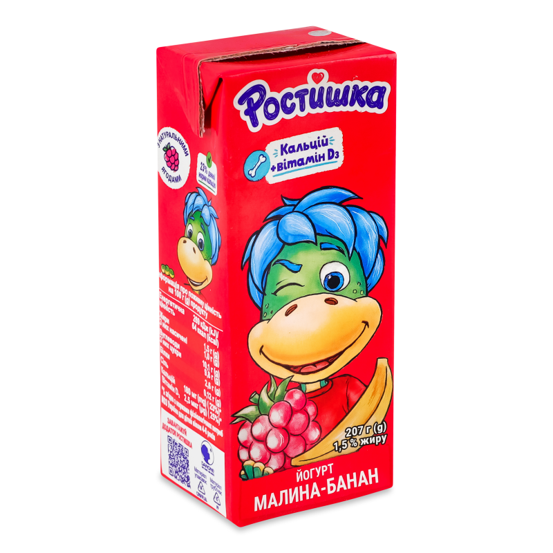 Йогурт питний з наповнювачем Малина-банан 1,5% 207г т/п Ростишка