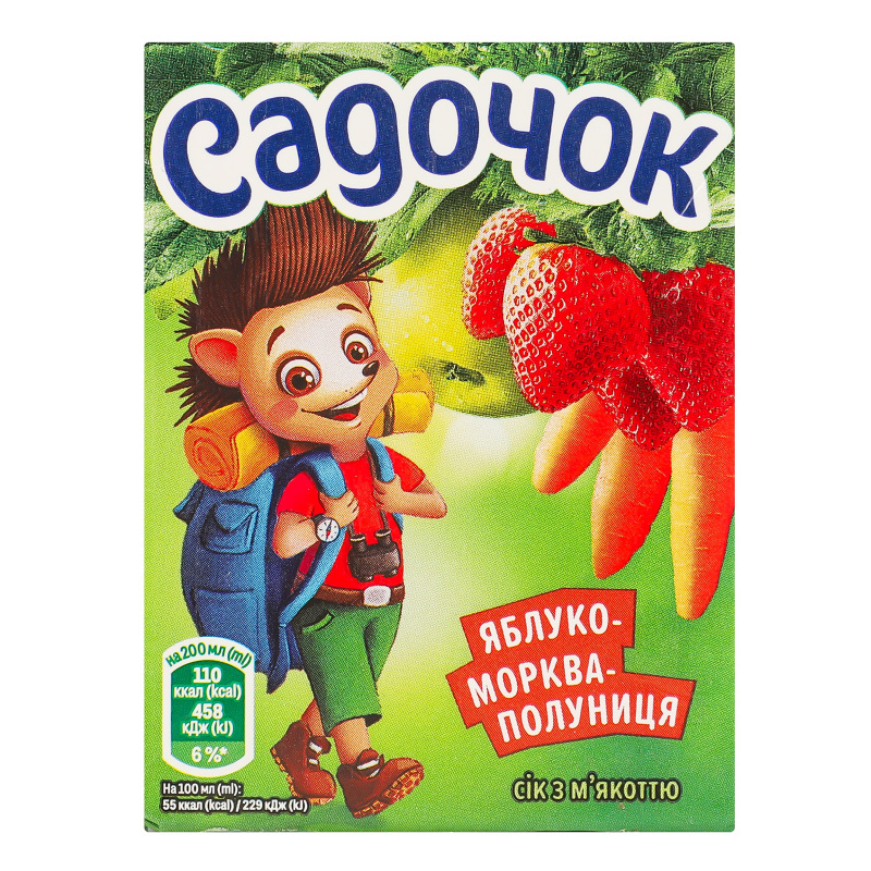 Сок с мякотью пастеризованный Яблоко-морковь-клубника Садочок т/п