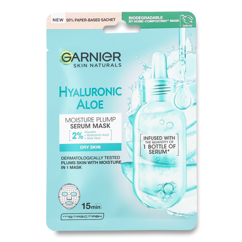 Алое-маска д/обличчя Скін Нейчералз Гіалуронова тканинна 28г Гарньє