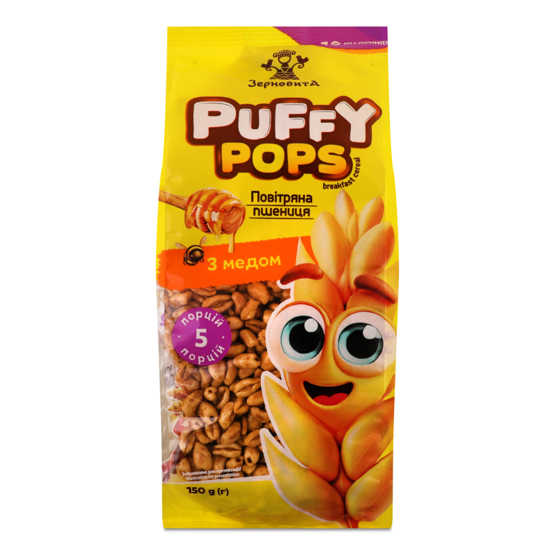 Сніданок сухий Puffy Pops Повітряна пшениця з медом 150г Зерновита