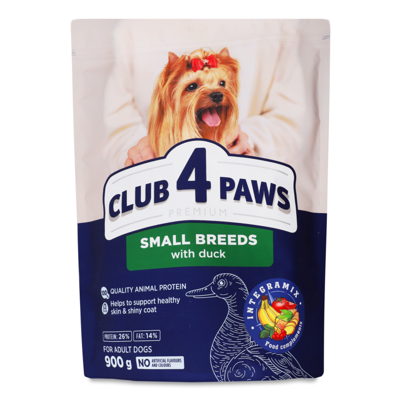Корм д/дорослих собак малих порід Premium з качкою сухий 900г Club 4 Paws