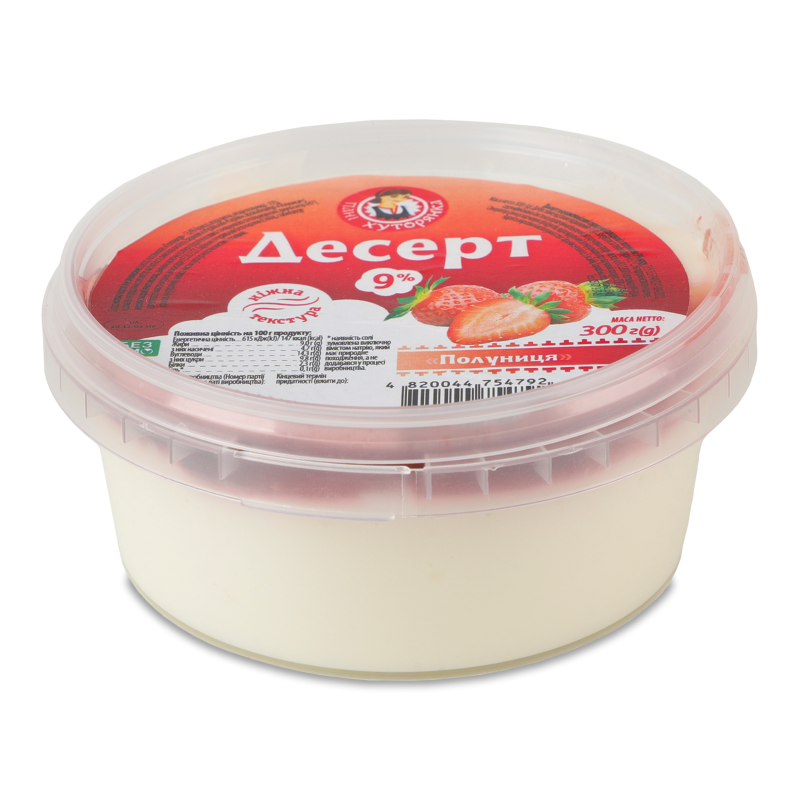 Десерт молоковмісний сирковий з полуницею 9% 300г Пані Хуторянка