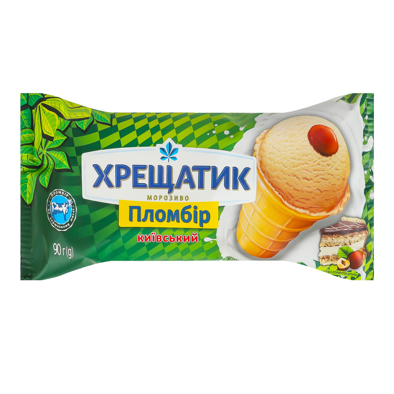 Морозиво пломбір зі смаком лісового горіха у вафельному стаканчику