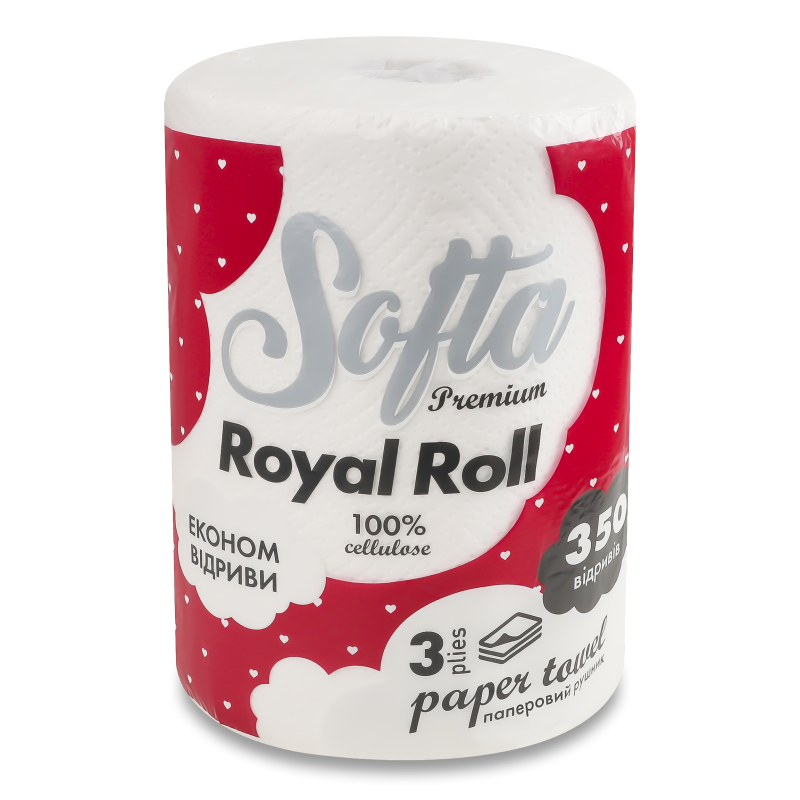 Рушники паперові Softa Royal roll 3шари 350відривів 1шт гільза Chisto