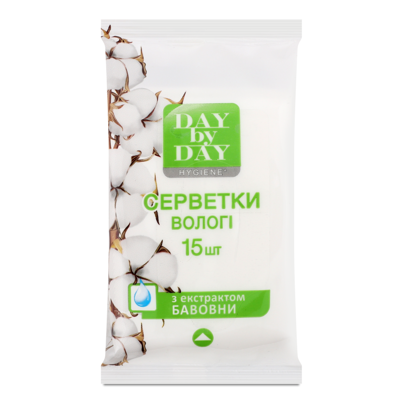 Серветки вологі з екстрактом бавовни 15шт Day by Day