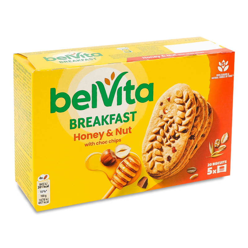 Печиво Добрий ранок! з медом горіхами та шоколадними шматочками 5*45г Бельвіта