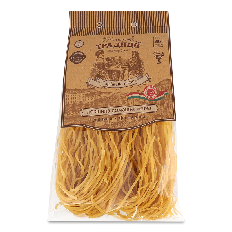Вироби макаронні Локшина №1 домашня яєчна довга фігурна 250г Галицькі традиції