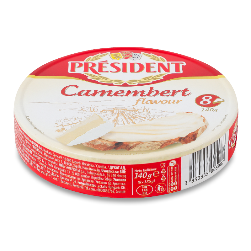 Сир плавлений з ароматом Камамберу порційний 35% 140г President